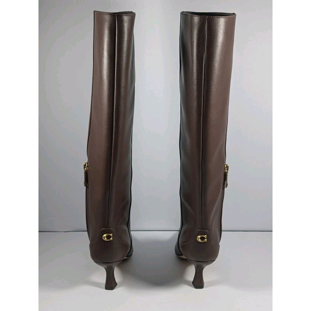 Coach Sculpt C Leather Tall Kitten Heel Boot Maple Brown Size 6.5B NIB - Picture 5 of 15